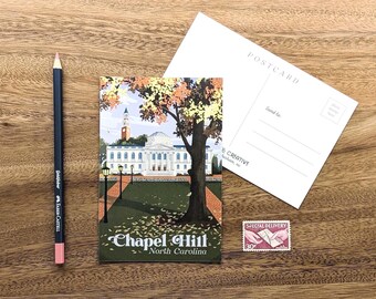 Postal de la UNC Chapel Hill // Postal de lujo • Arte retro • Regalo de graduación de la UNC • Universidad de Carolina del Norte • Recuerdo • Mercancía universitaria