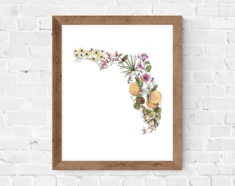 Impression d'art aquarelle botanique de Floride// fleurs • plantes indigènes • décoration murale • cadeau de pendaison de crémaillère • fleur d'État • fermeture de maison • souvenir