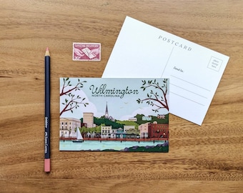 Postal de Wilmington, Carolina del Norte // Postal de lujo • Diseño vintage • Arte de viaje retro • Recuerdo de boda • Recuerdo de Carolina del Norte