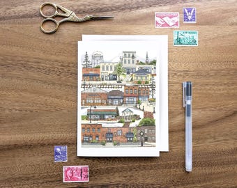 Tarjeta de Wake Forest, Carolina del Norte // Tarjeta de felicitación • Tarjeta de inauguración • Tarjeta en blanco • Papelería • Recuerdo • Mini impresión • Acuarela