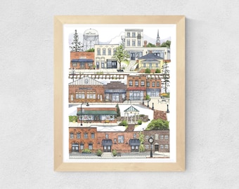 Impresión artística en acuarela de Wake Forest, Carolina del Norte // Inauguración de una casa • Regalo de mudanza • Regalo de cierre • Recuerdo • Arte mural ilustrado • Impresión urbana