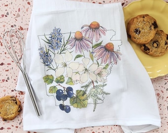 Paño de cocina Arkansas Flowers // inauguración de la casa • regalo de mudanza • regalo de cierre • recuerdo • toalla de mano • toalla de cocina • plantas nativas