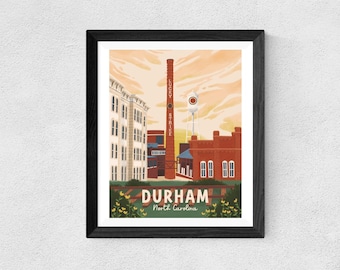 Durham, North Carolina 8x10 Retro Travel Art Print