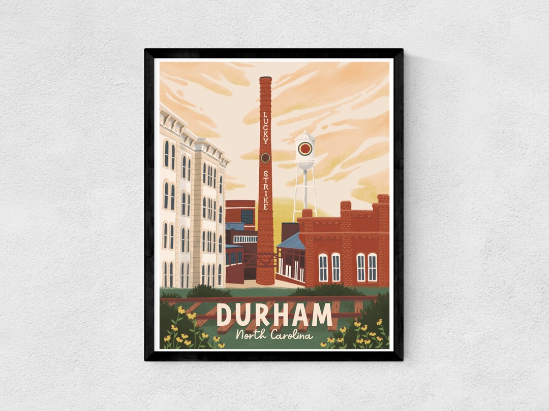 Durham, North Carolina 8x10 Retro Travel Art Print - Etsy
