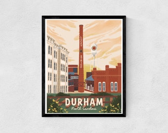 Durham, North Carolina 8x10 Retro Travel Art Print