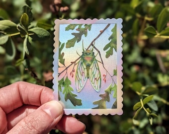 Cicada sticker //  holographic sticker • laptop stickers • water bottle • watercolor art  • nature lover gift • entomology • bug sticker