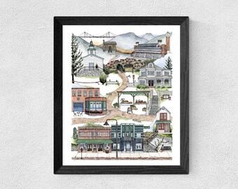 Boone, NC watercolor art print // housewarming • graduation gift • moving gift • closing gift • souvenir •  appalachian state university