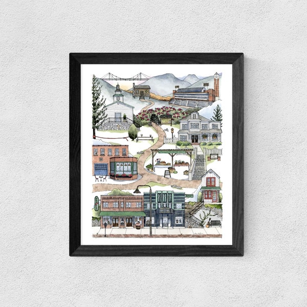 Boone, NC watercolor art print // housewarming • graduation gift • moving gift • closing gift • souvenir •  appalachian state university