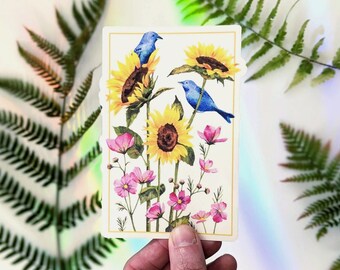 Adhesivo para ventana atrapasol de girasoles y pájaros cantores // prisma • adhesivo para ventana • calcomanía para ventana • arcoíris • decoración de dopamina • decoración para aula