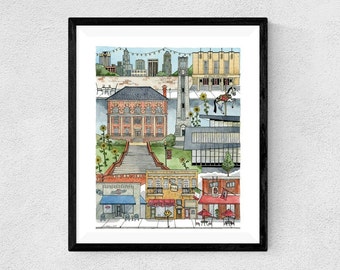 NC State, Raleigh NC watercolor art print // housewarming • graduation • moving gift • closing gift • souvenir • ncsu • north carolina