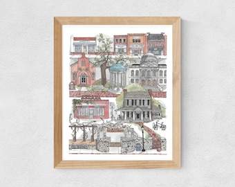 Chapel Hill, NC watercolor art print // housewarming gift • graduation gift • moving gift • closing gift • souvenir art • UNC