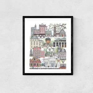 Downtown Raleigh, NC watercolor art print // housewarming gift • graduation gift • moving gift • closing gift • souvenir • nc state