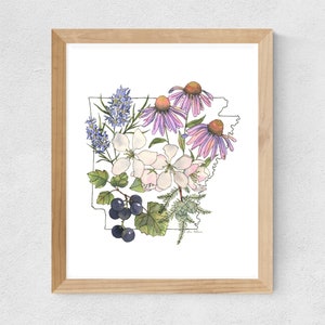 Arkansas Watercolor Botanicals art print // art print • wall decor • housewarming • Mother's Day • house closing • souvenir • moving gift