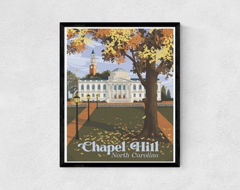 Chapel Hill, North Carolina 8x10 Retro Travel Art Print