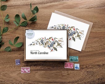 Juego de tarjetas con aves de Carolina del Norte // Tarjetas de felicitación • Aves de jardín • Aves estatales • Tarjetas en blanco • Recuerdos • Tarjetas con acuarela