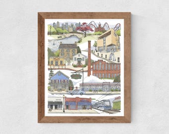 Charlotte, North Carolina watercolor art print // housewarming • moving gift • house closing • souvenir • graduation • city art