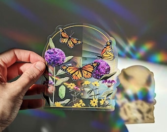 Monarchs & Milkweed suncatcher window sticker // prism • window cling • dopamine decor • monarch butterfly • gift for gardeners