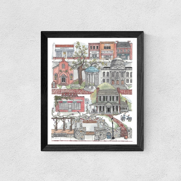 Chapel Hill, NC watercolor art print // housewarming gift • graduation gift • moving gift • closing gift • souvenir art • UNC