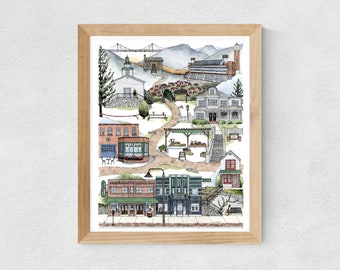 Boone, NC watercolor art print // housewarming • graduation gift • moving gift • closing gift • souvenir •  appalachian state university