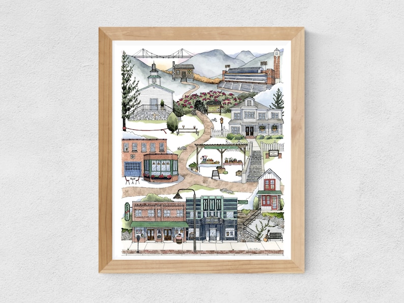 Boone, NC watercolor art print // housewarming • graduation gift • moving gift • closing gift • souvenir • appalachian state university