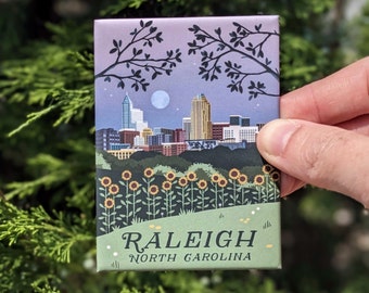 Raleigh, NC Souvenir Magnet // travel magnet • fridge magnet • vintage design • solid magnet • nc state •  dix park • north carolina