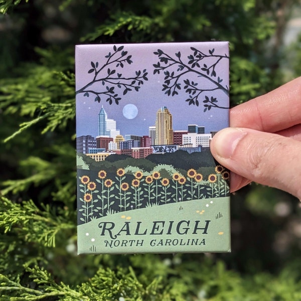 Raleigh, NC Souvenir Magnet // travel magnet • fridge magnet • vintage design • solid magnet • nc state •  dix park • north carolina