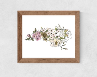 Native Plants of North Carolina watercolor art print // wall decor • housewarming  • moving • wildflower • souvenir • botanical • floral art