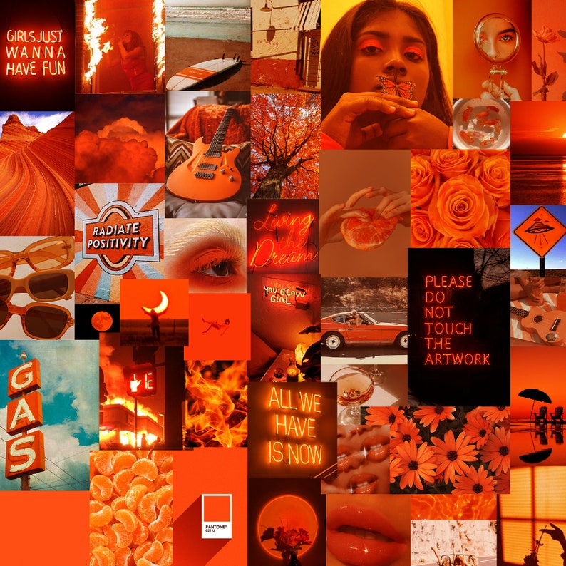 Orange Aesthetic Collage Desktop Wallpaper Art Collage - Etsy