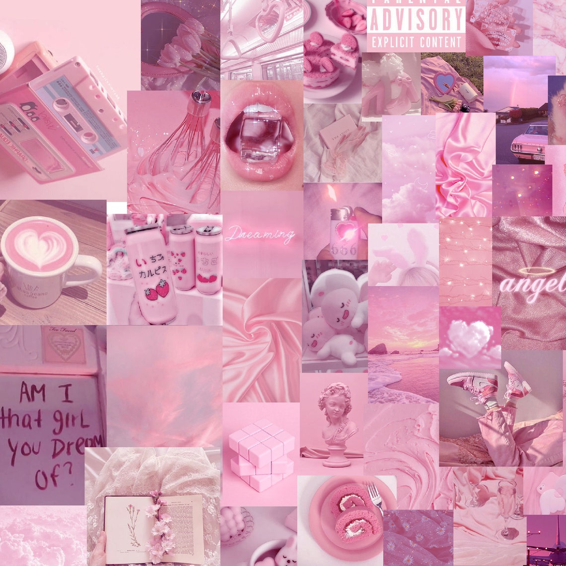 00069 Soft Pink Aesthetic Collage Desktop Wallpaper Art, Collage ...