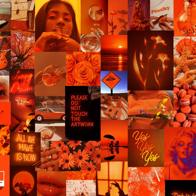 Orange Aesthetic Collage Desktop Wallpaper Art Collage - Etsy