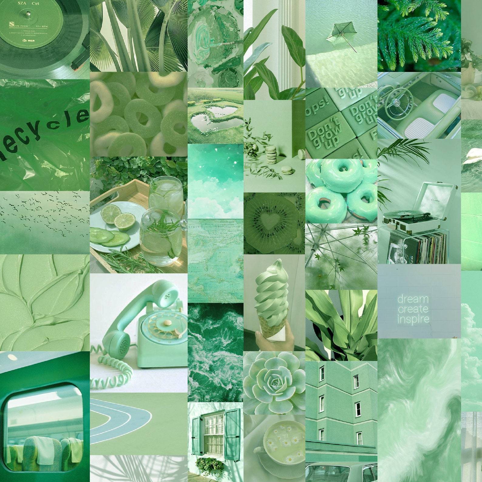 Minty Green Aesthetic Collage Tablet Wallpaper Aesthetic - Etsy