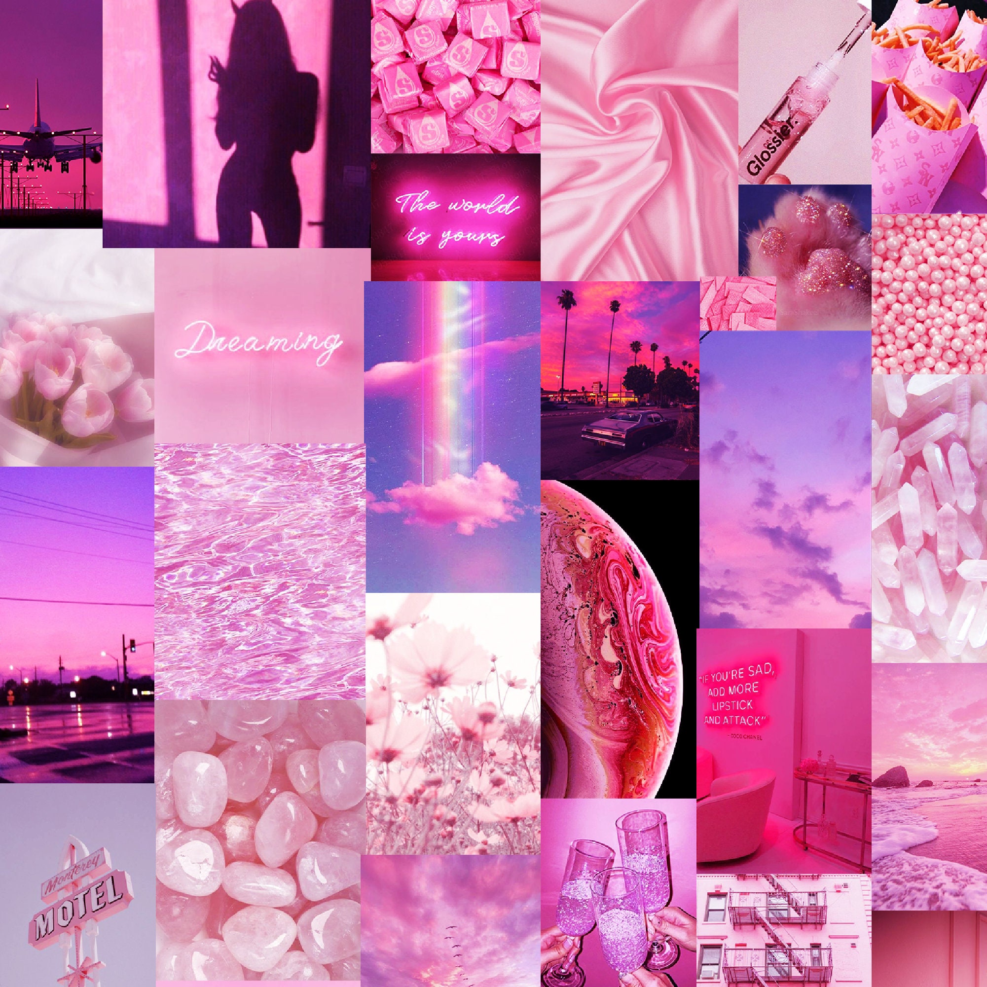 00067 Pink Aesthetic Collage Phone Wallpaper Monochromatic - Etsy