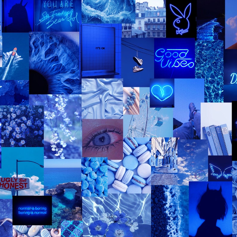 00070 Blue Aesthetic Collage Tablet Wallpaper Aesthetic - Etsy
