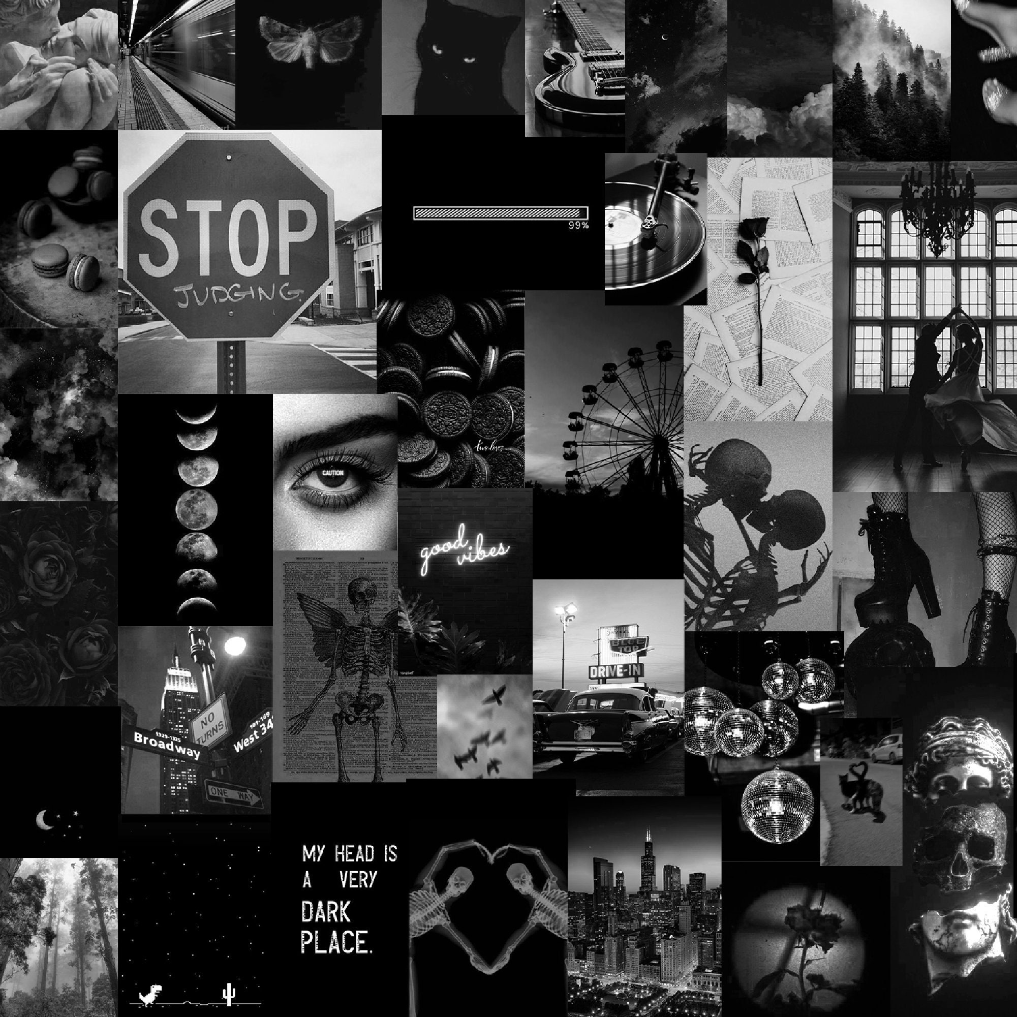 00071 Black Aesthetic Collage Tablet Wallpaper Aesthetic Etsy
