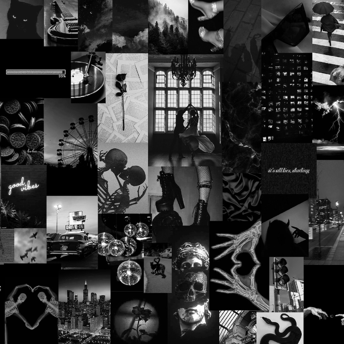 Black Aesthetic Collage Desktop Wallpaper Art - Etsy