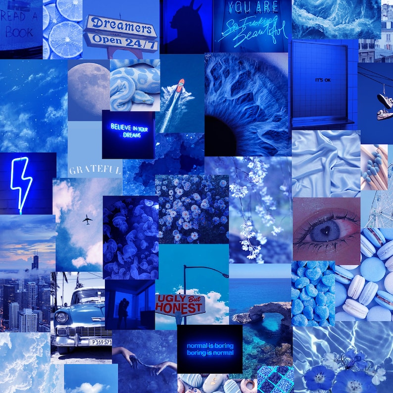 Blue Aesthetic Collage Tablet Wallpaper Aesthetic Wallpaper - Etsy