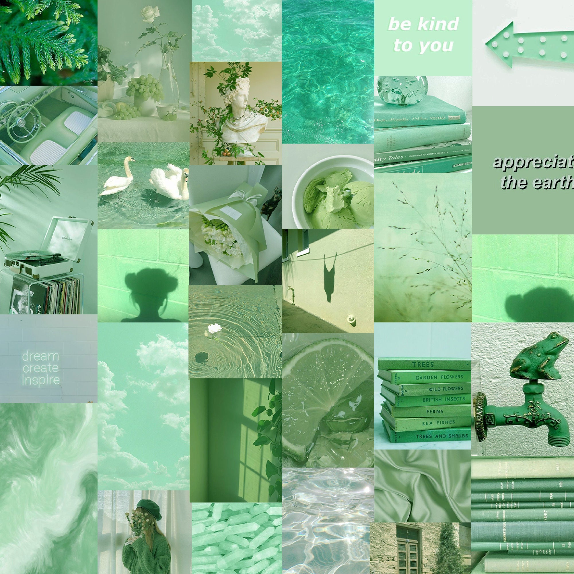 00064 Minty Green Aesthetic Collage Desktop Wallpaper Art - Etsy