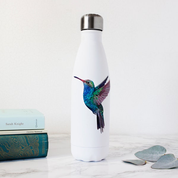 Hummingbird water bottle, stainless steel water bottle, eco friendly, metal water bottle, drinks bottle, gym bottle, water flask, bird lover