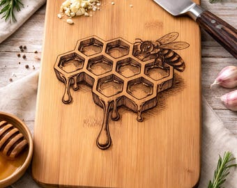 3D Honeycomb Bee Laser Engraving File | Honey Drip Cutting Board Design | Beekeeper Gift | SVG PNG for Laser Engravers
