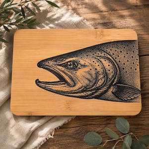 Chinook Salmon PNG | Vintage Engraving Style Fish Artwork | Laser Engraving Digital Download