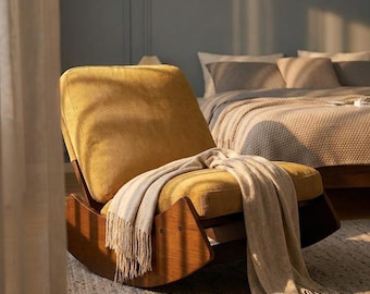 Mid Century Modern Rocking Chair, Mustard Yellow Corduroy Lounge Accent Chair