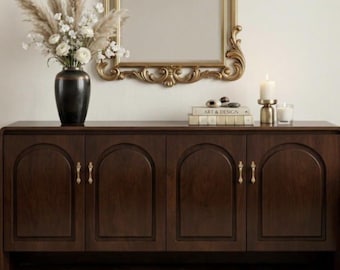 Antique Arched Walnut Sideboard Console, Mid Century Modern Buffet, Large Carved Credenza Cabinet, Moody Maximalist Living Room Storage,