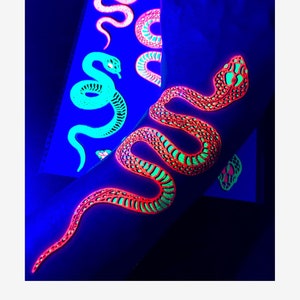 UV Glow in the Dark Party Tattoos- Snake Cobra Temporary Blacklight Reactive Rave Accessories Cover up Sleeve Festival Henna Tattoo