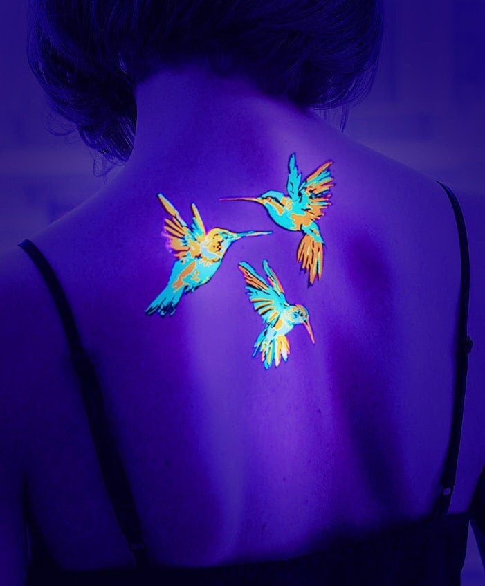 UV Blacklight Reactive Tattoos Hummingbird Temporary Rave