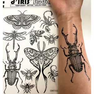 Temporary Tattoos 1 Sheet Moth Beetle Scorpion Bee Dragonfly Insect Tattoos image 4