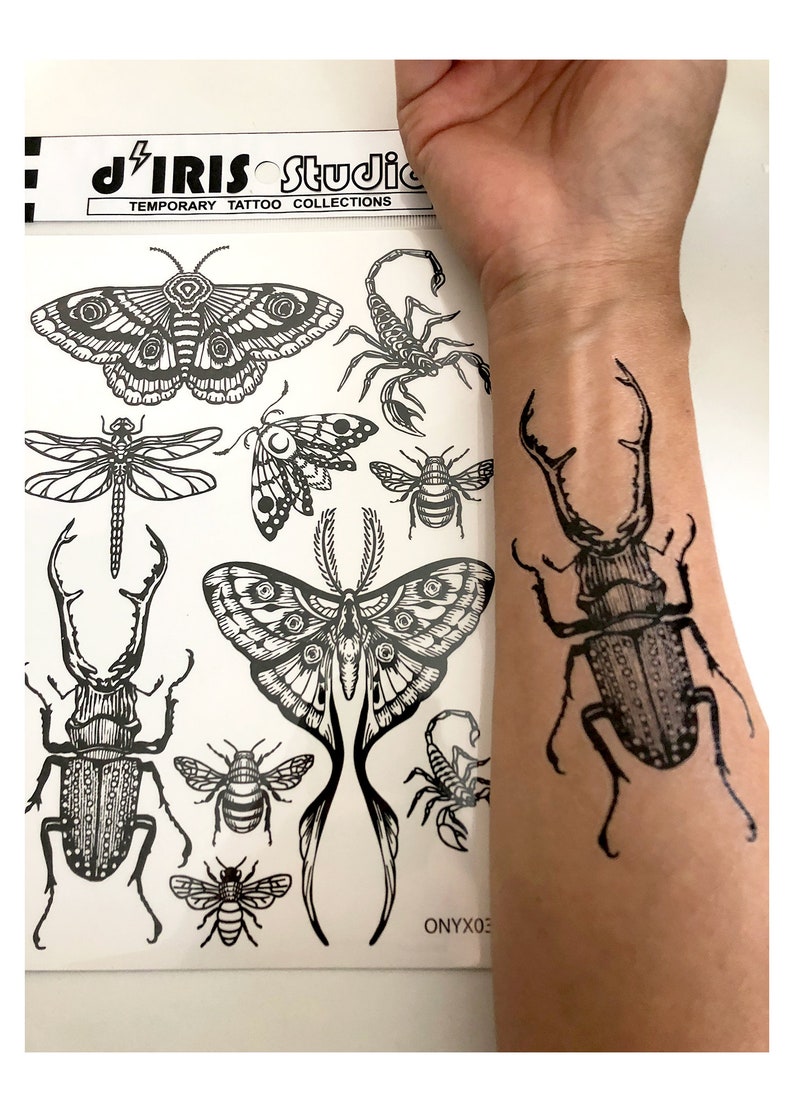 Temporary Tattoos 1 Sheet Moth Beetle Scorpion Bee Dragonfly Insect Tattoos image 4