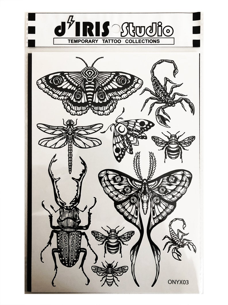 Temporary Tattoos 1 Sheet Moth Beetle Scorpion Bee Dragonfly Insect Tattoos image 2