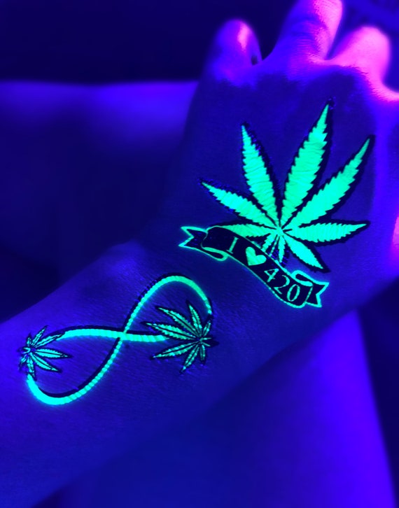 UV Glow in the Dark Party Tattoos Cannabis Marijuana Temporary