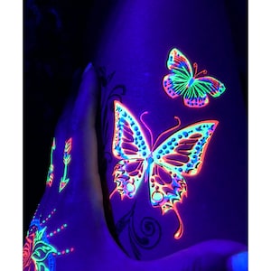 Temporary Tattoos UV Blacklight Glow in the Dark EDM Party- Butterfly Rave Body Stickers Costume Neon Stripper Decor Accessories Henna