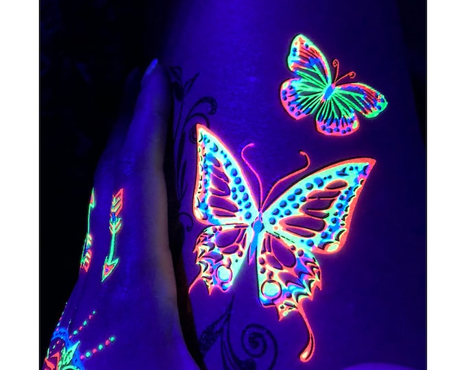 UV Blacklight Butterfly Temporary Tattoo: Glow in the Dark Rave Body Art